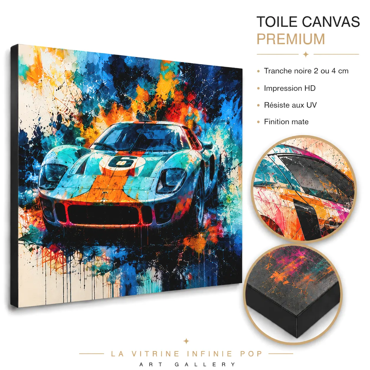 Tableau Lamborghini n°6 sur toile Canvas premium à tranche noire