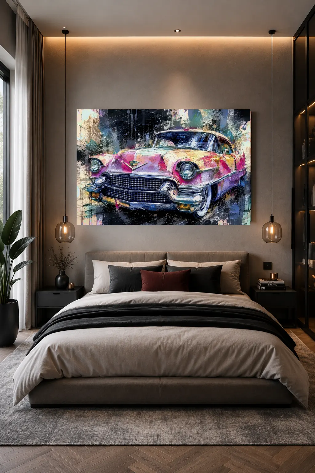 Tableau Cadillac rose dans une chambre contemporaine – décoration murale