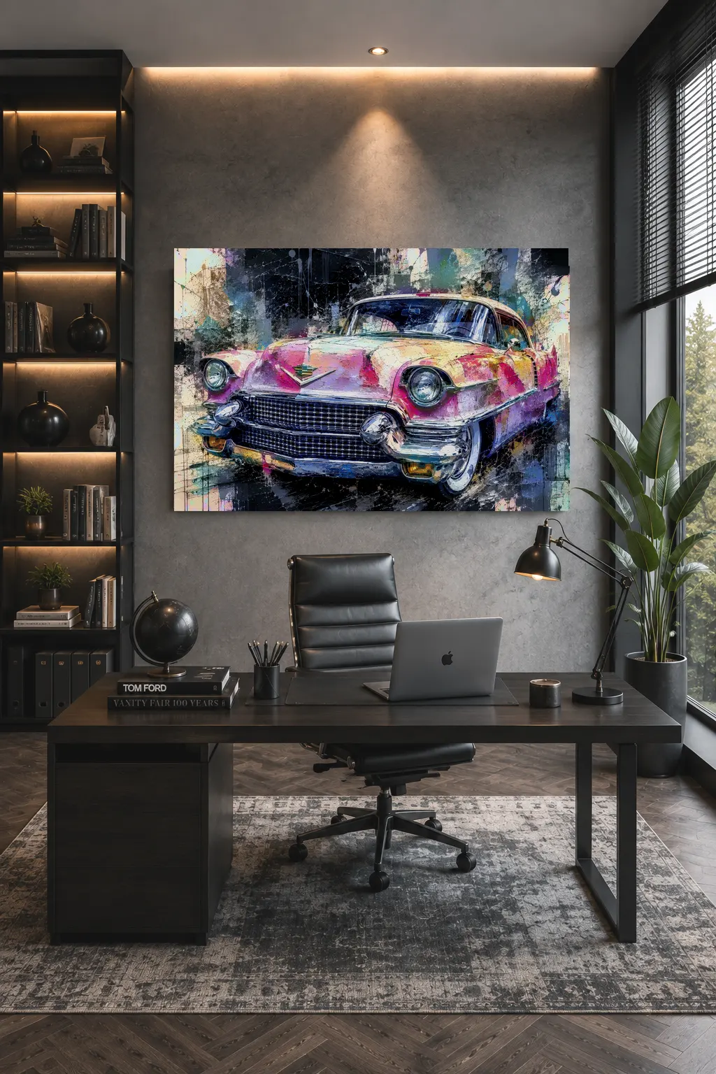 Tableau Cadillac rose dans une chambre contemporaine – décoration murale deco design LVIP