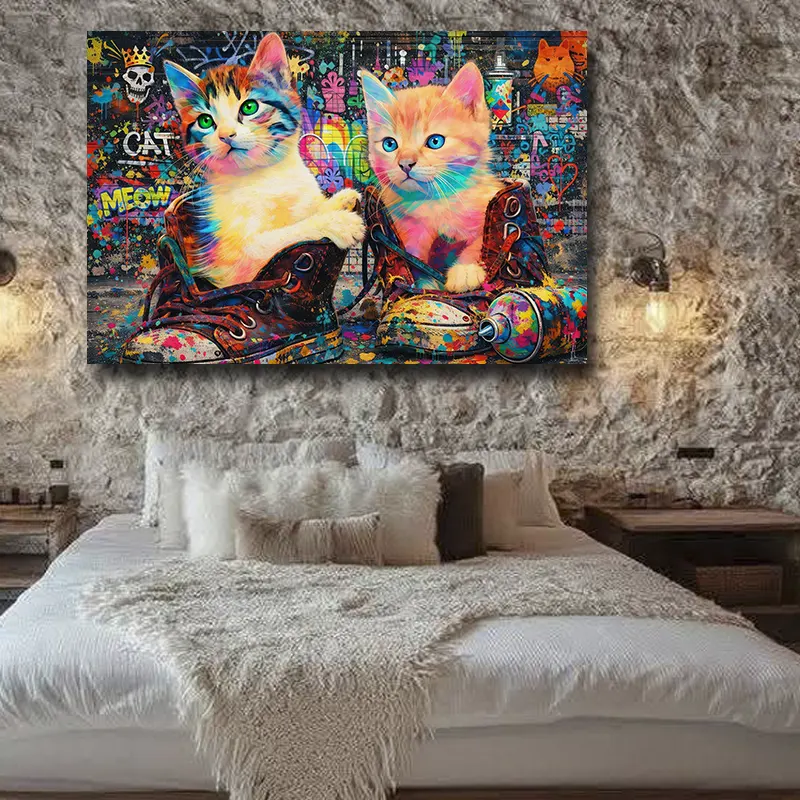tableau street art chats pour chambre écrue