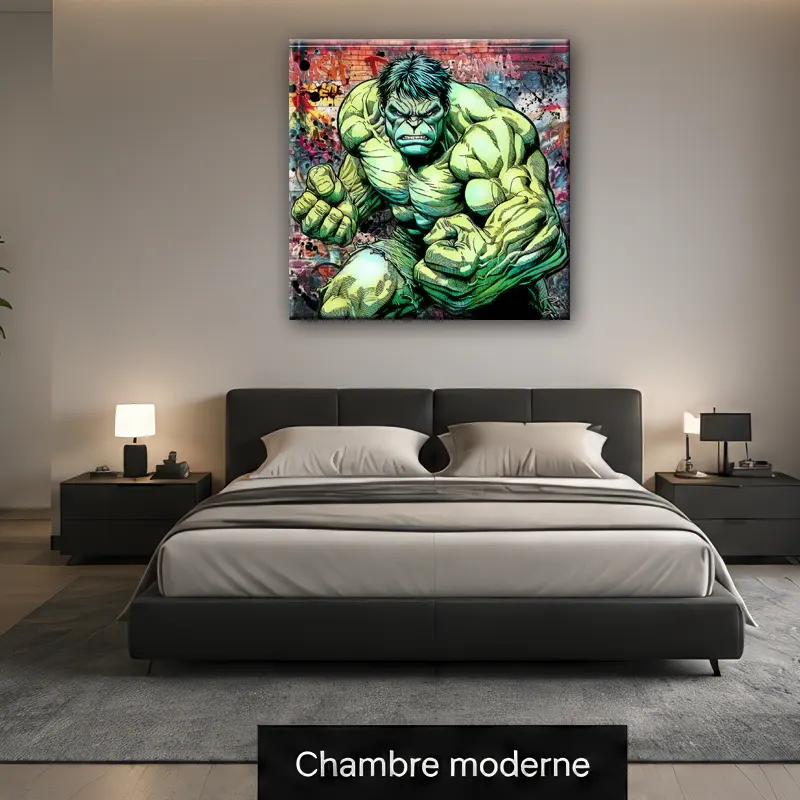 Tableau Hulk Pop Art dans une chambrecontemporain haut de gamme