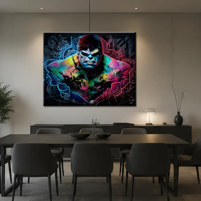 Tableau Hulk Pop Art dans un salon contemporain haut de gamme