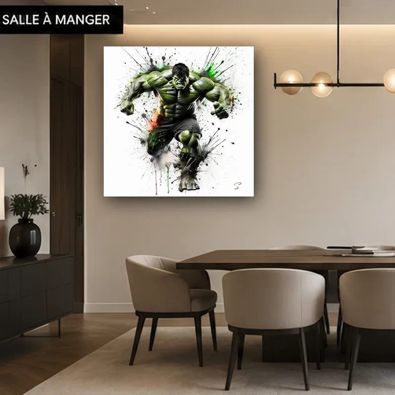 Tableau Hulk Pop Art dans un salon contemporain haut de gamme