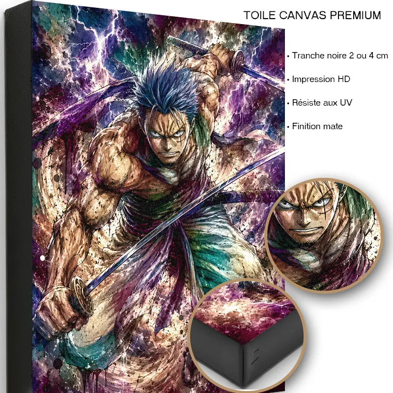 tableau-zoro-one-piece-pop-art-imprimé sur toile canvas premium.