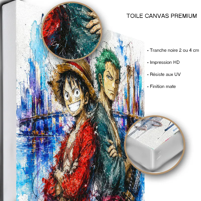 Tableau Tableau Luffy et Zoro One Piece Pop Art duo manga imprimé sur toile canvas premium.