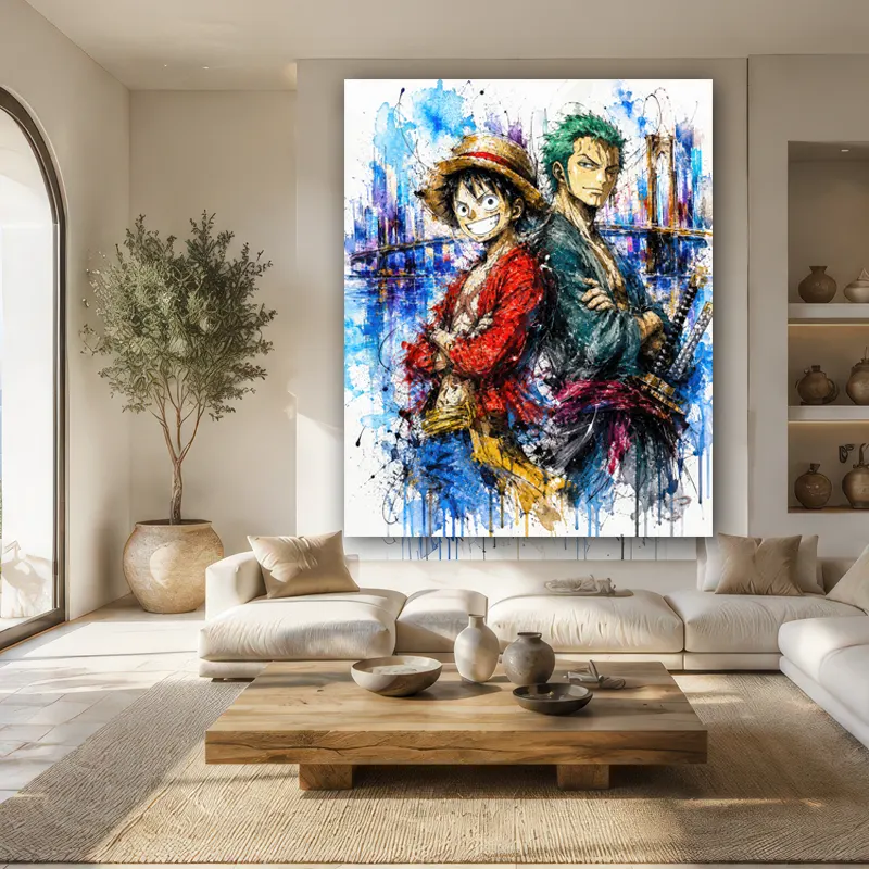 Tableau Snoopy Pop Art Premium au-dessus d'un lit dans une chambre parentale moderne