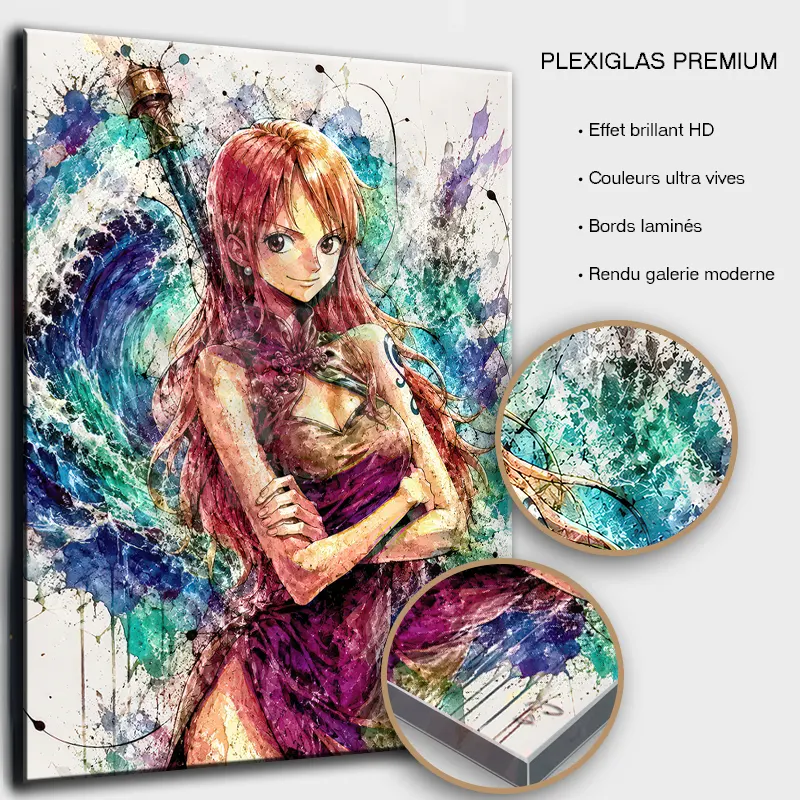 Tableau Nami One Piece Pop Art One Piece Pop Art duo manga sur plexiglas premium finition brillante.