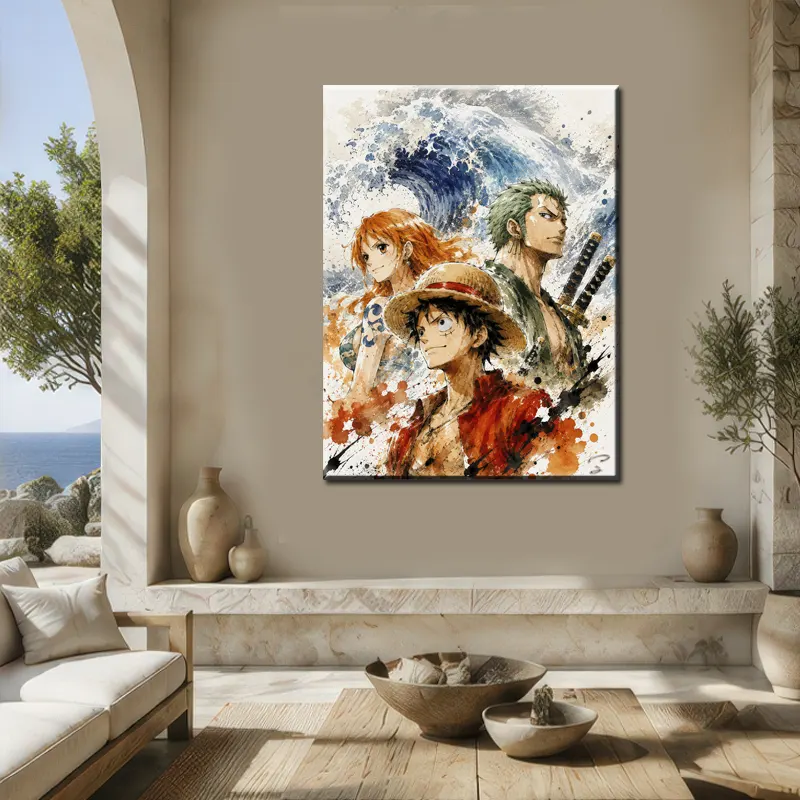 Tableau One Piece Pop Art duo manga Premium dans un appartement scandinave lumineux