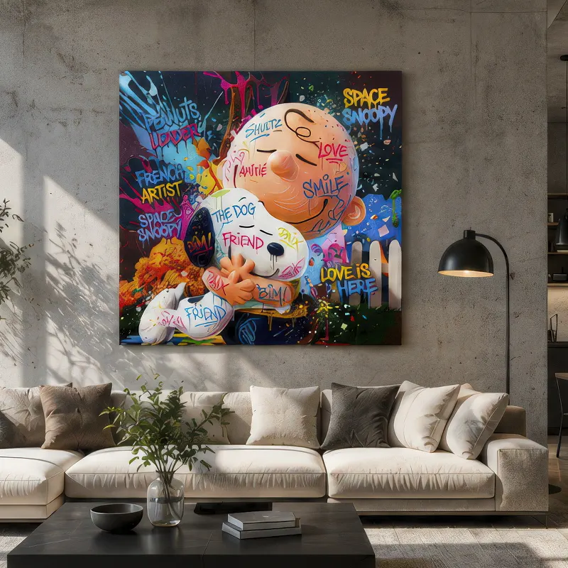 ableau Snoopy Pop Art Premium dans un appartement scandinave lumineux