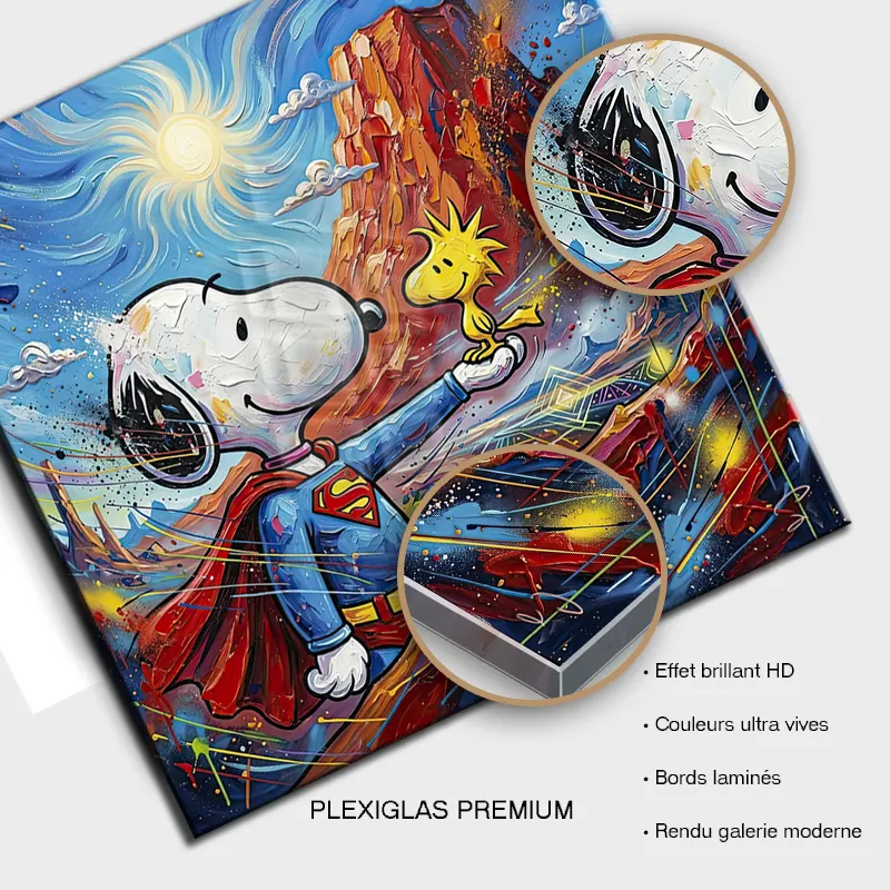 Tableau Snoopy Street Art sur plexiglas premium finition brillante.