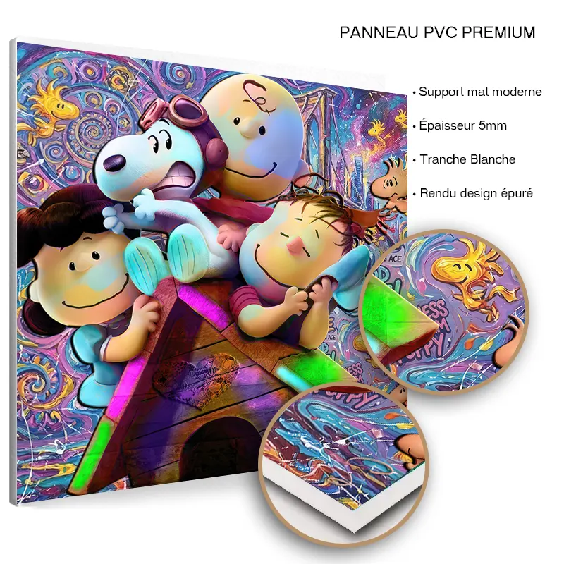 Tableau Snoopy Pop Art sur panneau PVC premium finition mate.