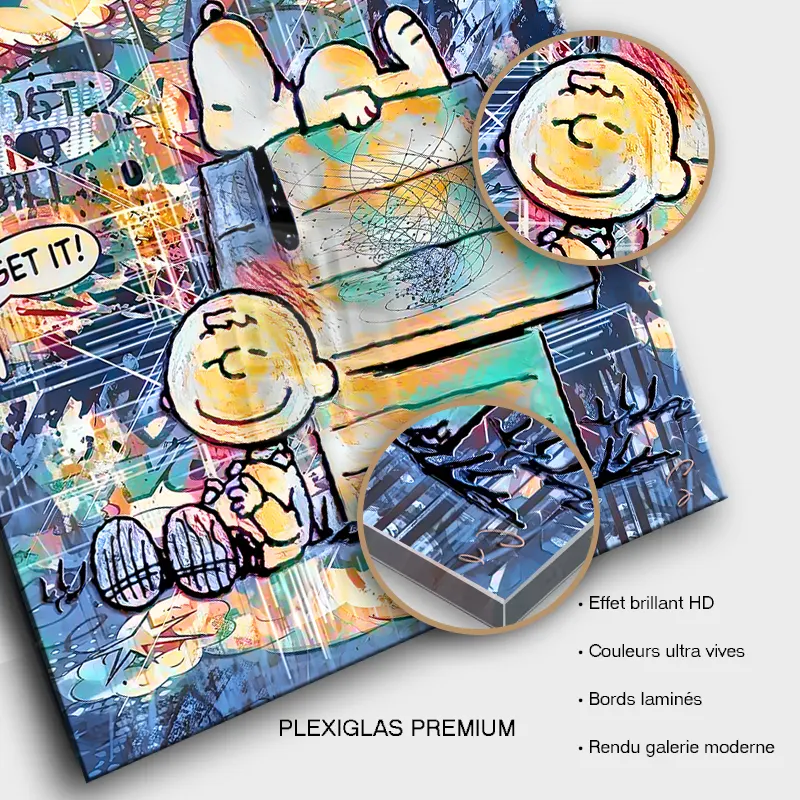 Tableau Snoopy Street Art sur plexiglas premium finition brillante.