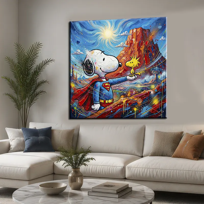 ableau Snoopy Pop Art Premium dans un appartement scandinave lumineux