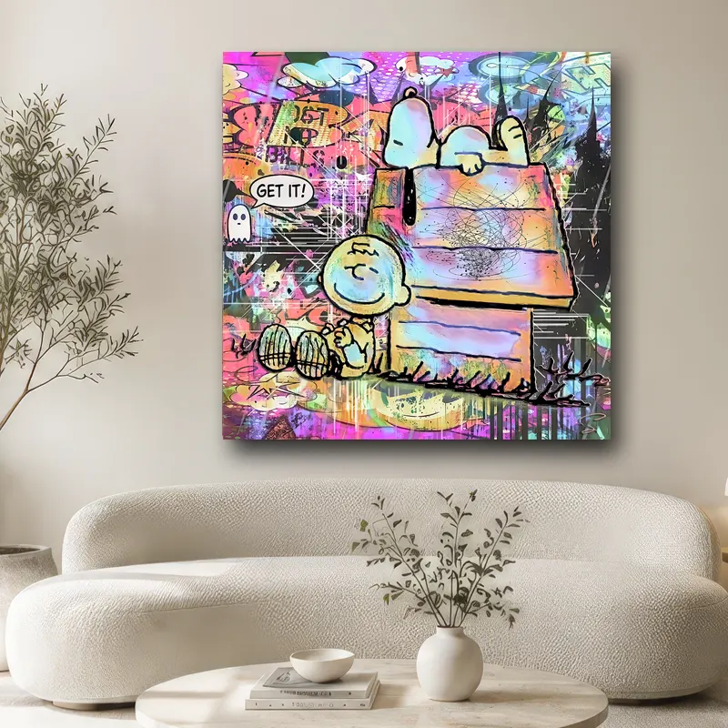 Tableau Snoopy et Charlie Brown Pop Art coloré aux influences Street Art contemporaines.