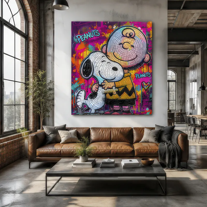 ableau Snoopy Pop Art Premium dans un appartement scandinave lumineux