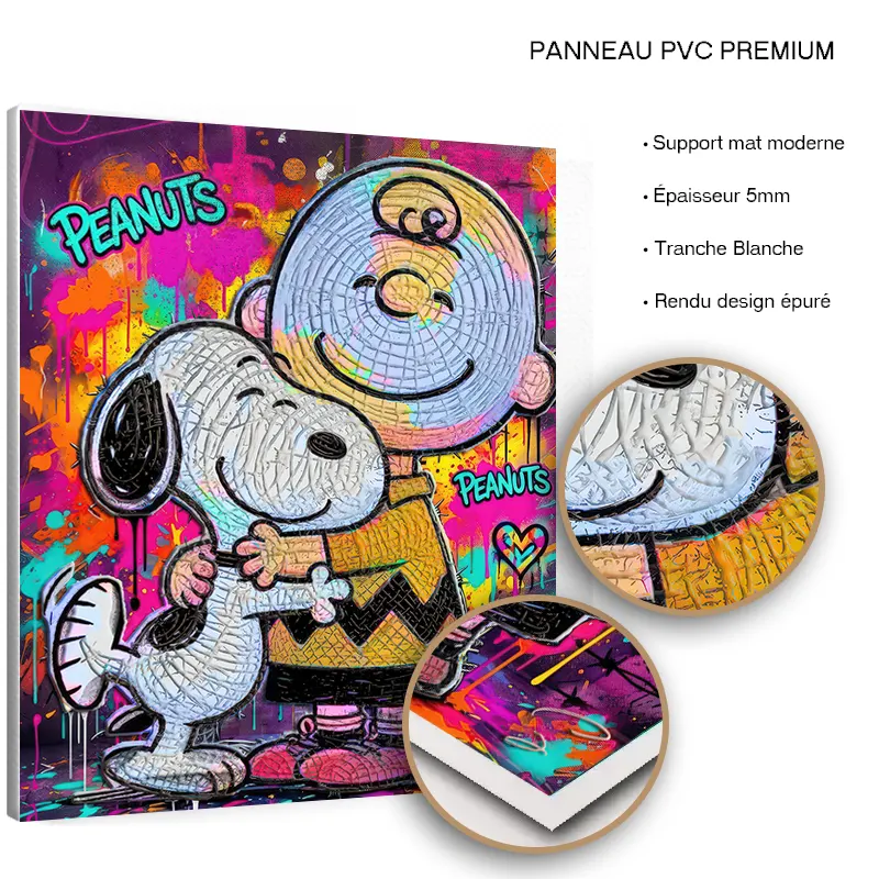 Tableau Snoopy Pop Art sur panneau PVC premium finition mate.