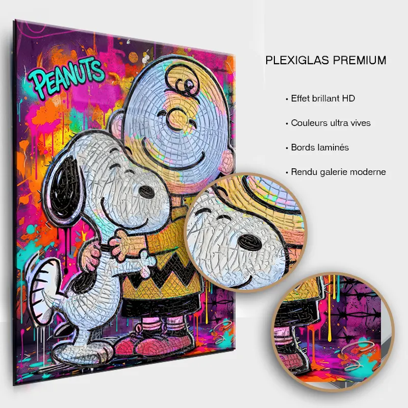 Tableau Snoopy Street Art sur plexiglas premium finition brillante.