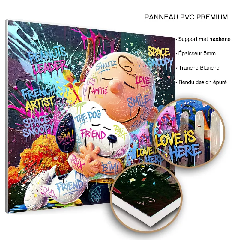 Tableau Snoopy Pop Art sur panneau PVC premium finition mate.