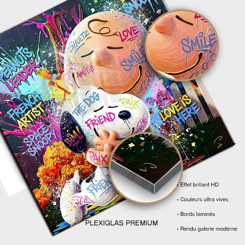 Tableau Snoopy Street Art sur plexiglas premium finition brillante.