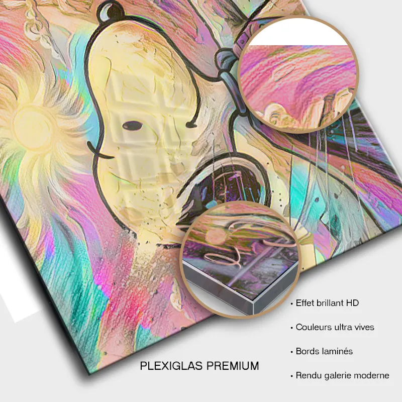 Tableau Snoopy Street Art sur plexiglas premium finition brillante.