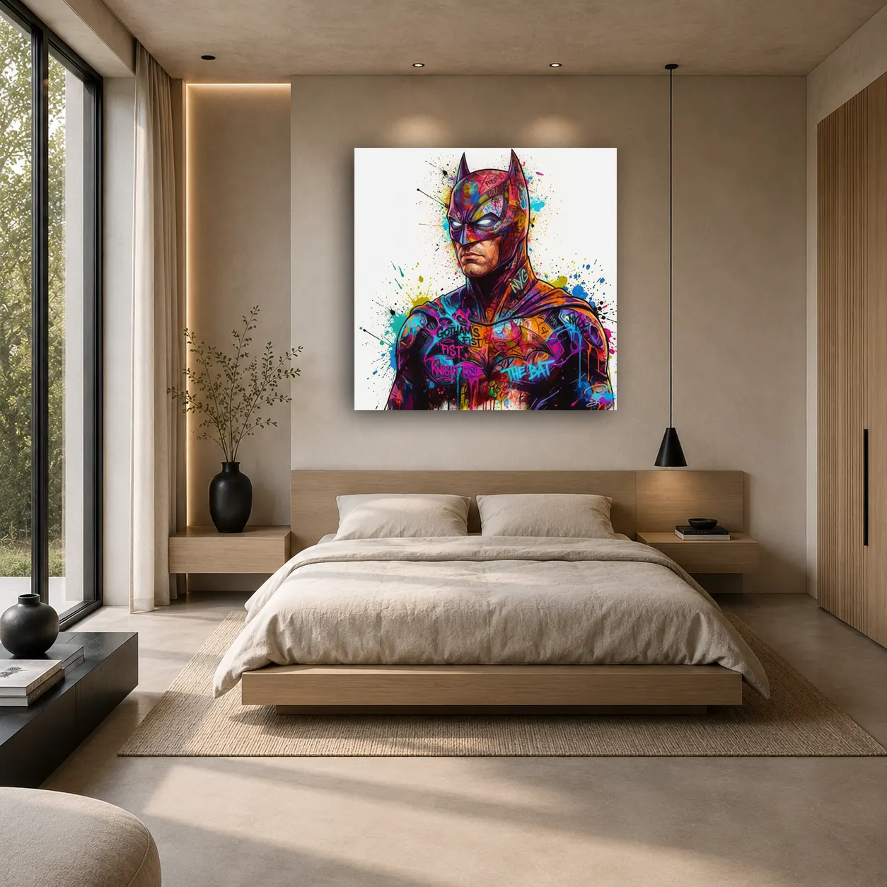 Tableau Batman Pop Art Street Art dans un salon contemporain haut de gamme au design