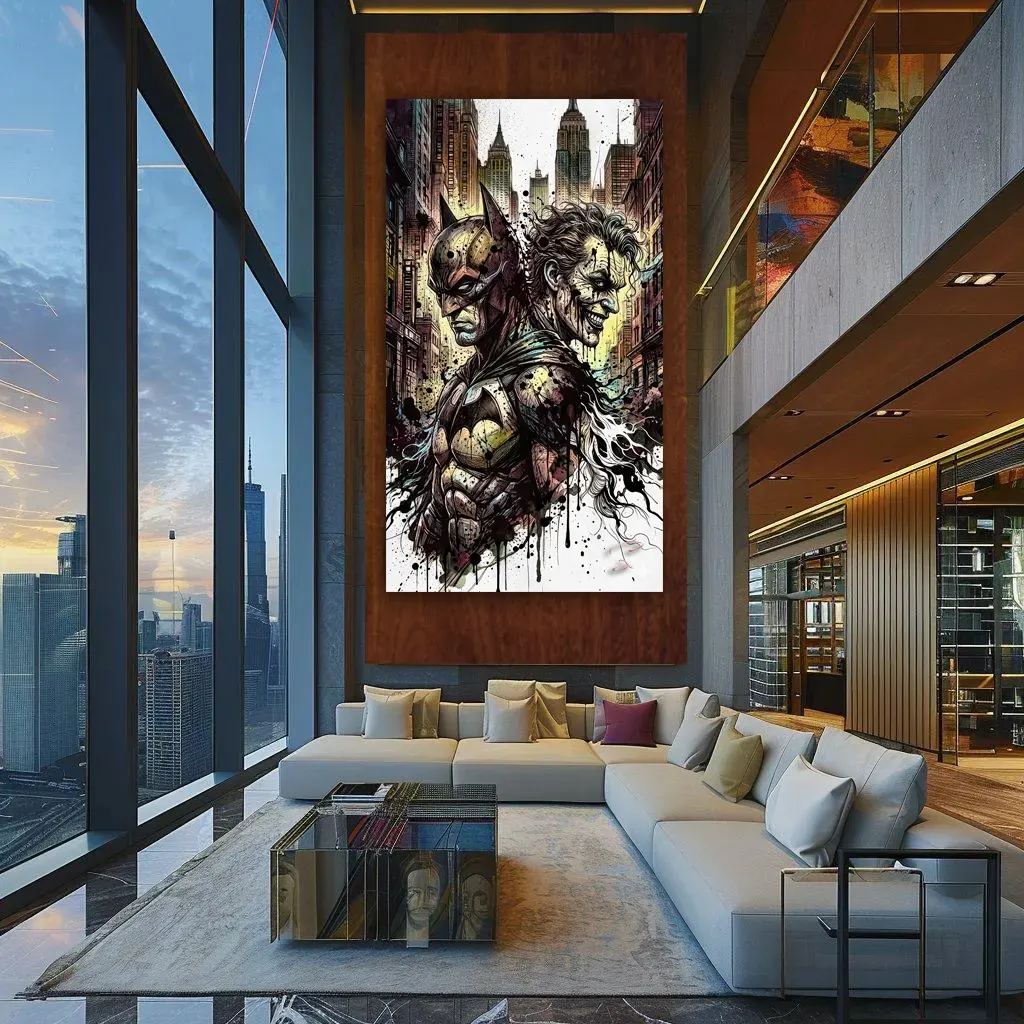 Tableau deco loft Batman contre Joker street art