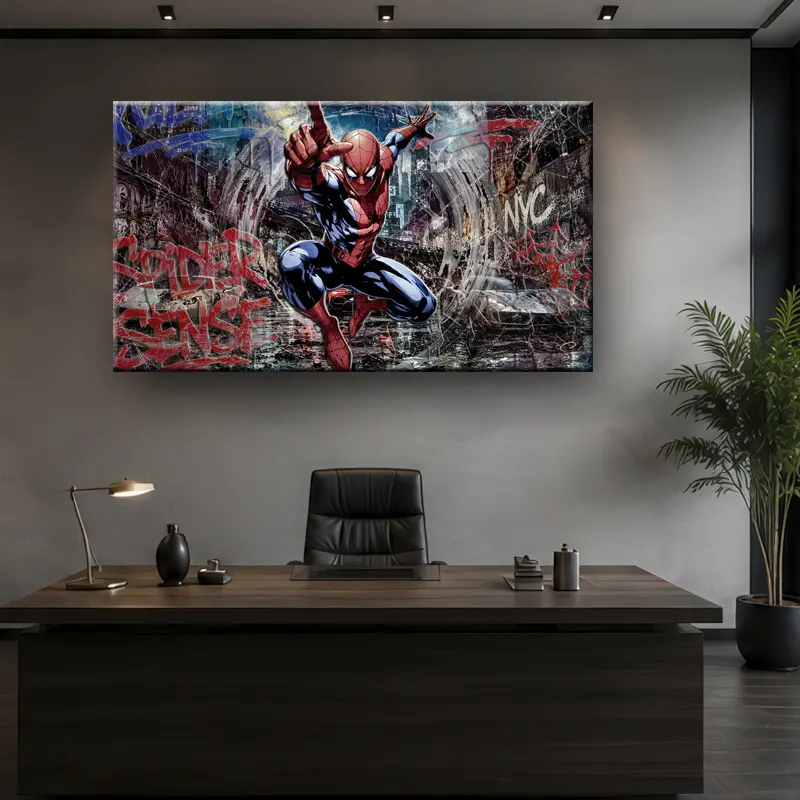 Tableau Spider-Man Pop Art dans une chambre d'adolescent premium au style contemporain