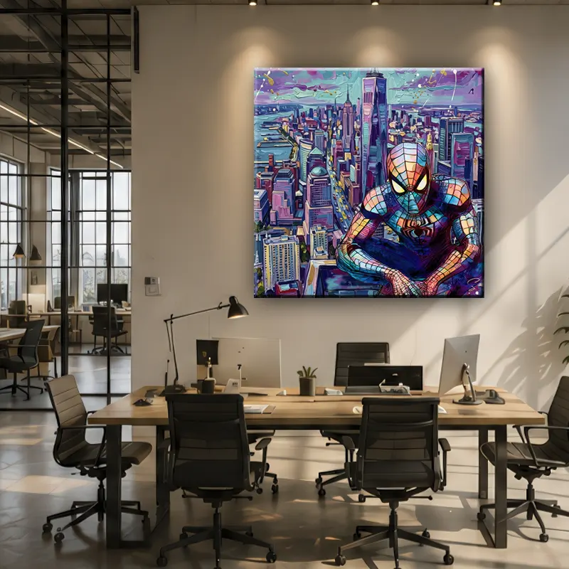 Tableau Spider-Man Pop Art dans une chambre d'adolescent premium au style contemporain