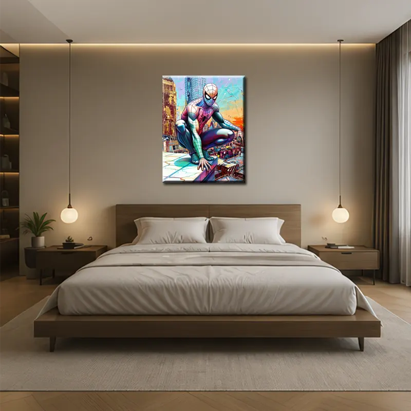 Tableau Spider-Man Pop Art dans une chambre d'adolescent premium au style contemporain