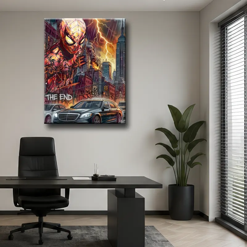 Tableau Spider-Man Street Art dans un bureau design moderne et élégant