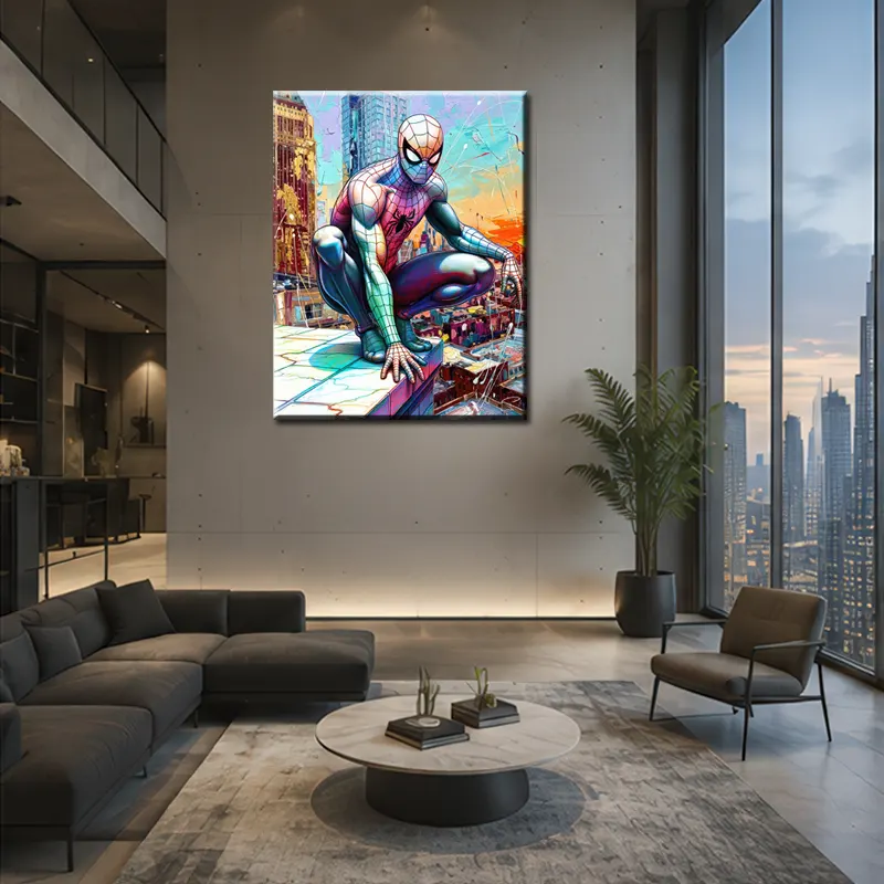 Tableau Spider-Man Street Art dans un bureau design moderne et élégant