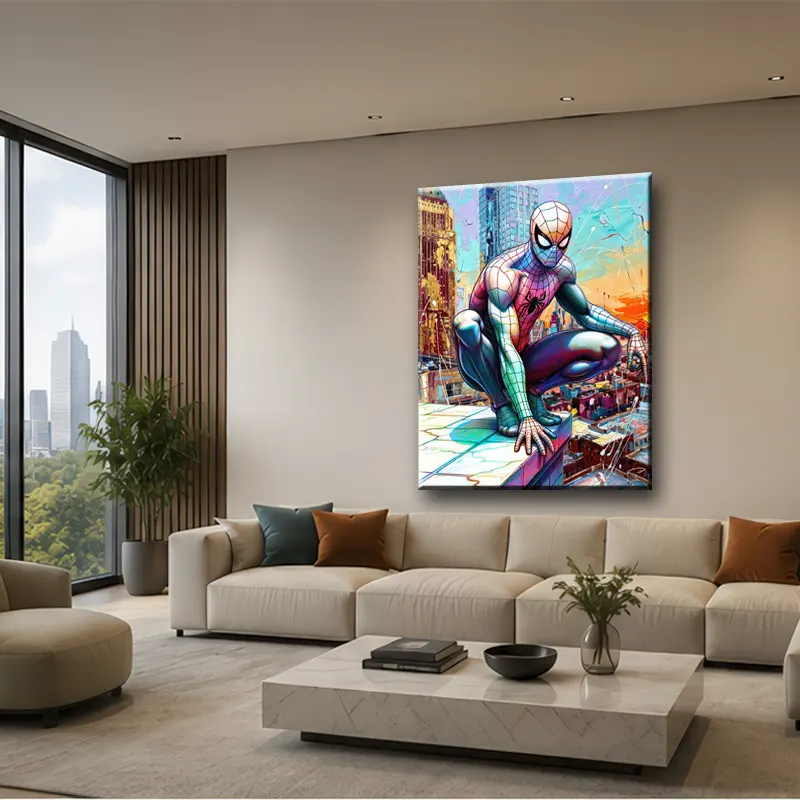 Tableau Spider-Man Pop Art Street Art dans un salon contemporain haut de gamme