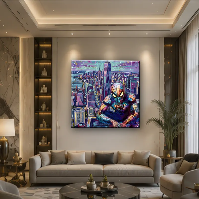 Tableau Spider-Man Pop Art Street Art dans un salon contemporain haut de gamme