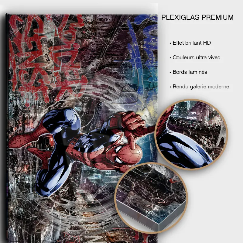 Tableau street art spider-mansur plexiglas brillant premium