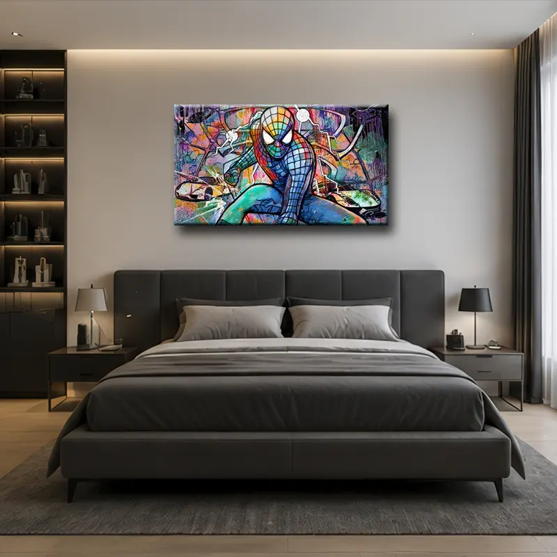 Tableau Spider-Man Pop Art Street Art dans un salon contemporain haut de gamme