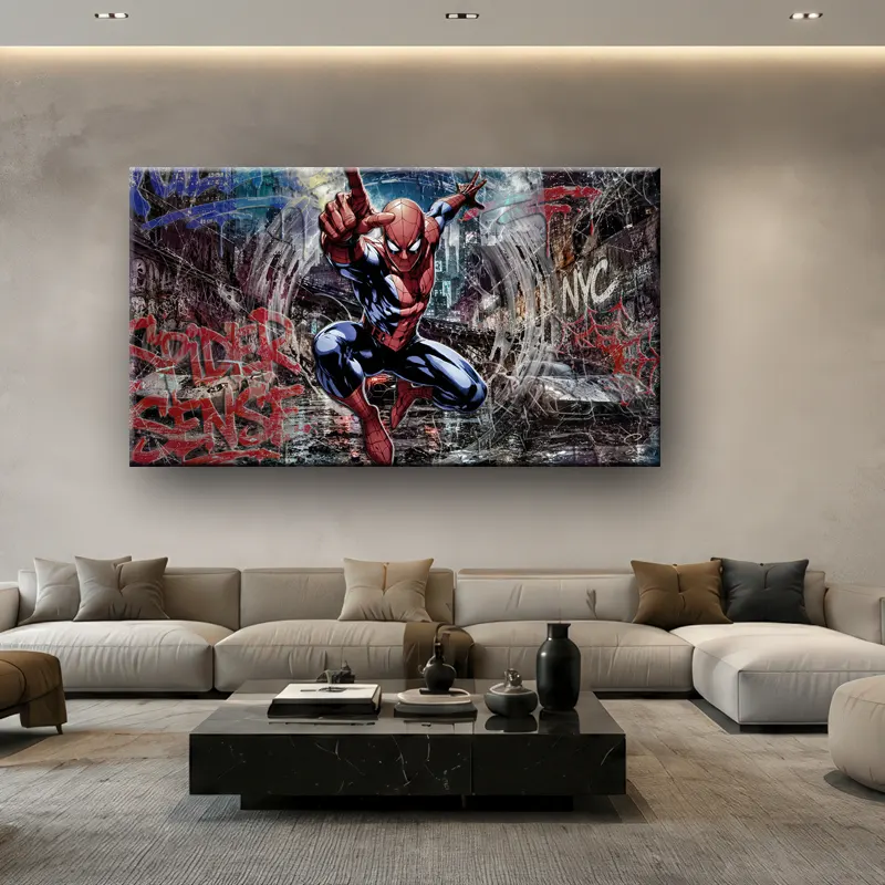 Tableau Spider-Man Pop Art Street Art dans un salon contemporain haut de gamme