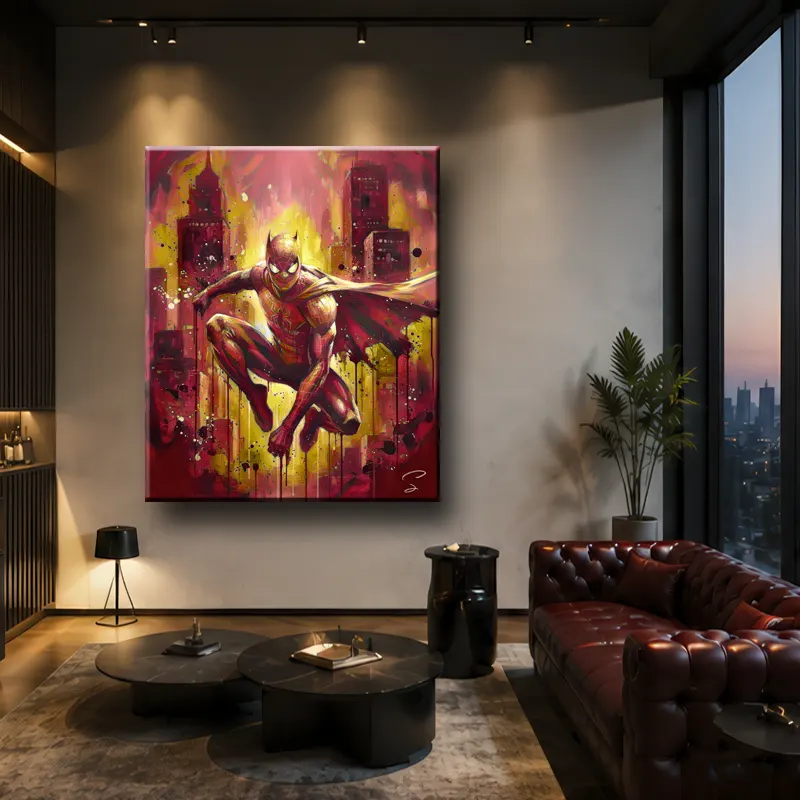 Tableau Spider-Man Pop Art dans une chambre d'adolescent premium au style contemporain
