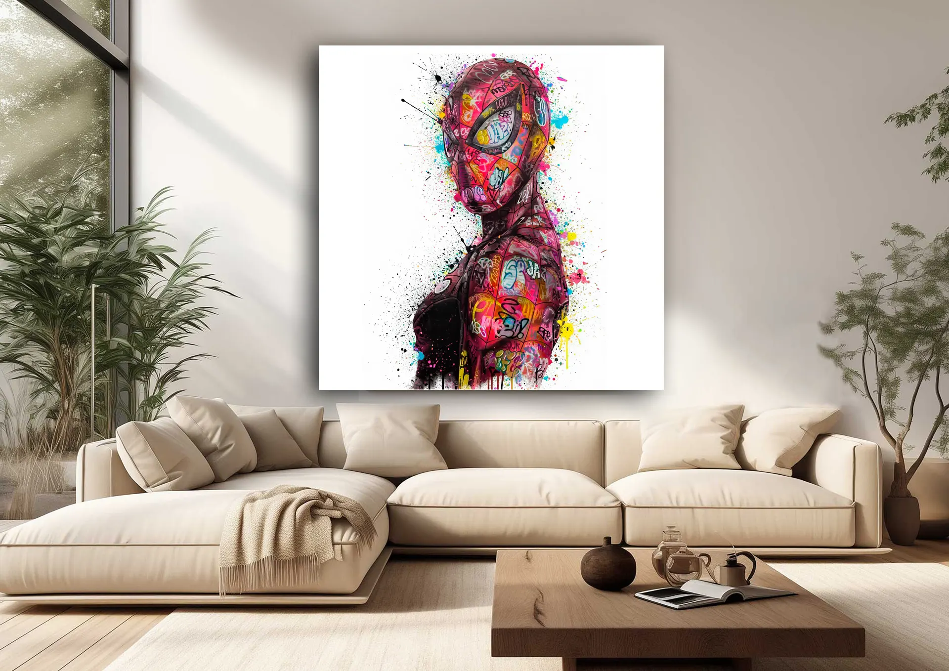 Tableau Spider-Man Pop Art Street Art dans un salon contemporain haut de gamme