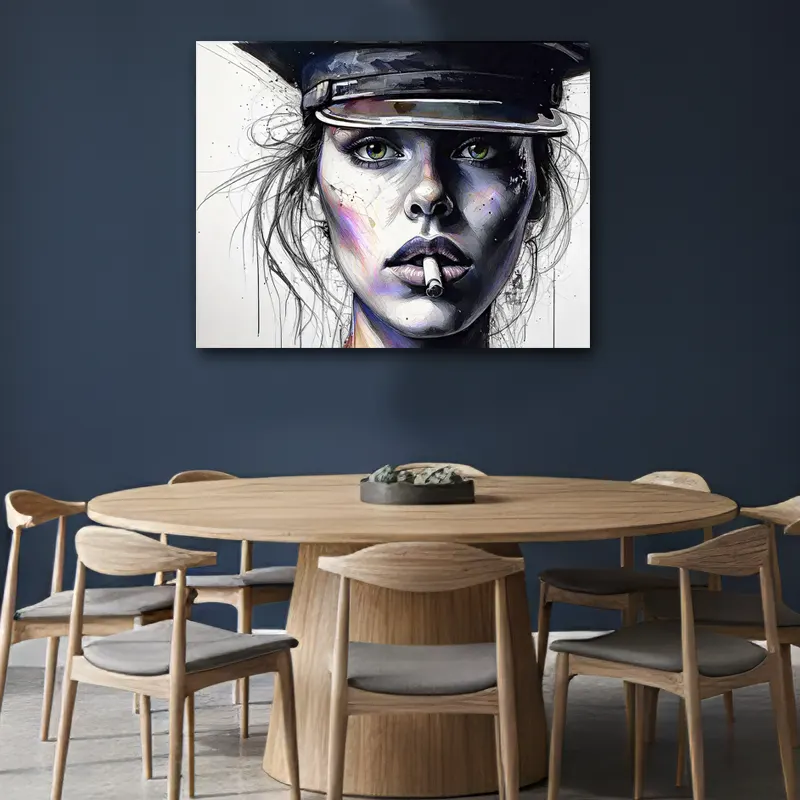portrait femme policière cigarette art contemporain pour salle à manger