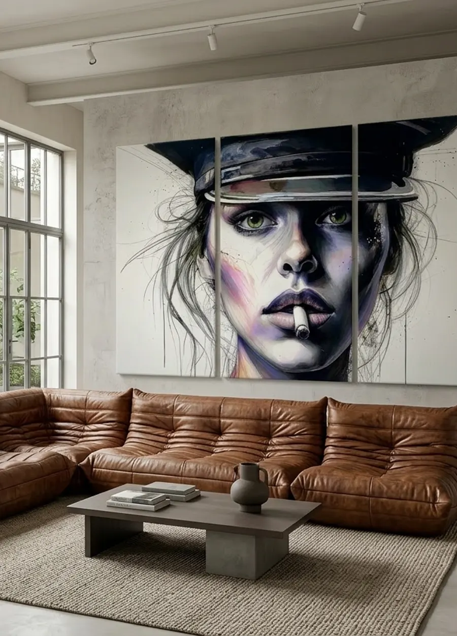 tableau portrait femme policière style pop art moderne pour salon