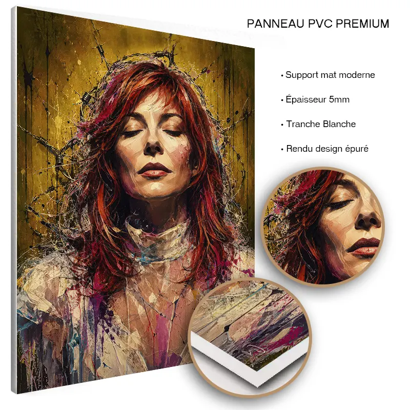 Œuvre Pop Art Mylène Farmer sur panneau PVC premium pour décoration moderne