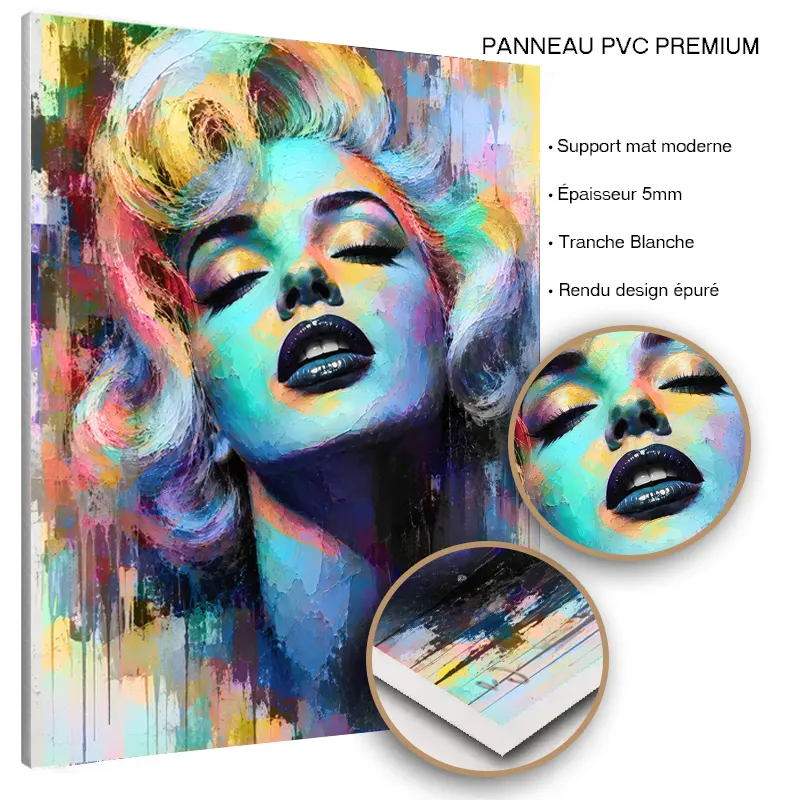 Œuvre Pop Art Marilyn Monroe sur panneau PVC premium pour décoration moderne