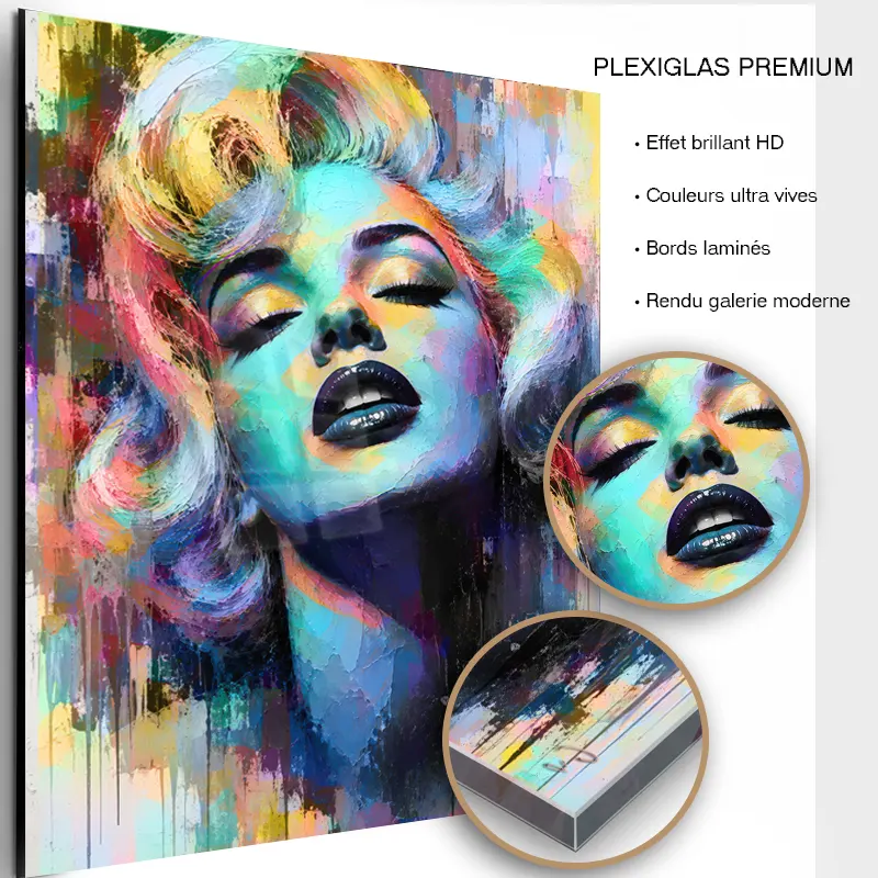 Portrait glamour Marilyn Monroe sur Plexiglas brillant finition galerie