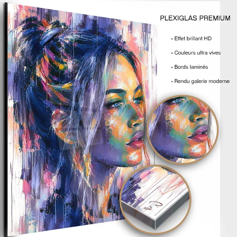 tableau-visage-femme-pop-art- One Piece Pop Art duo manga sur plexiglas premium finition brillante.