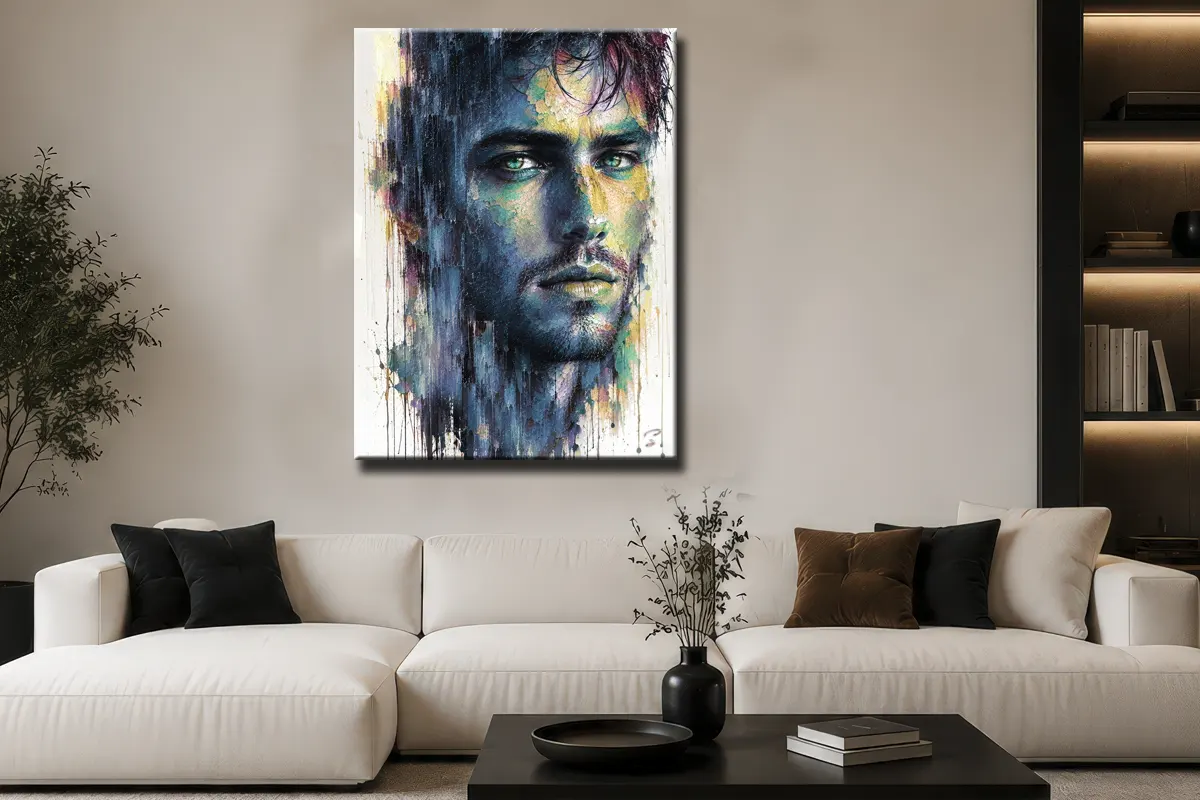 Tableau portrait homme contemporain pour salon design