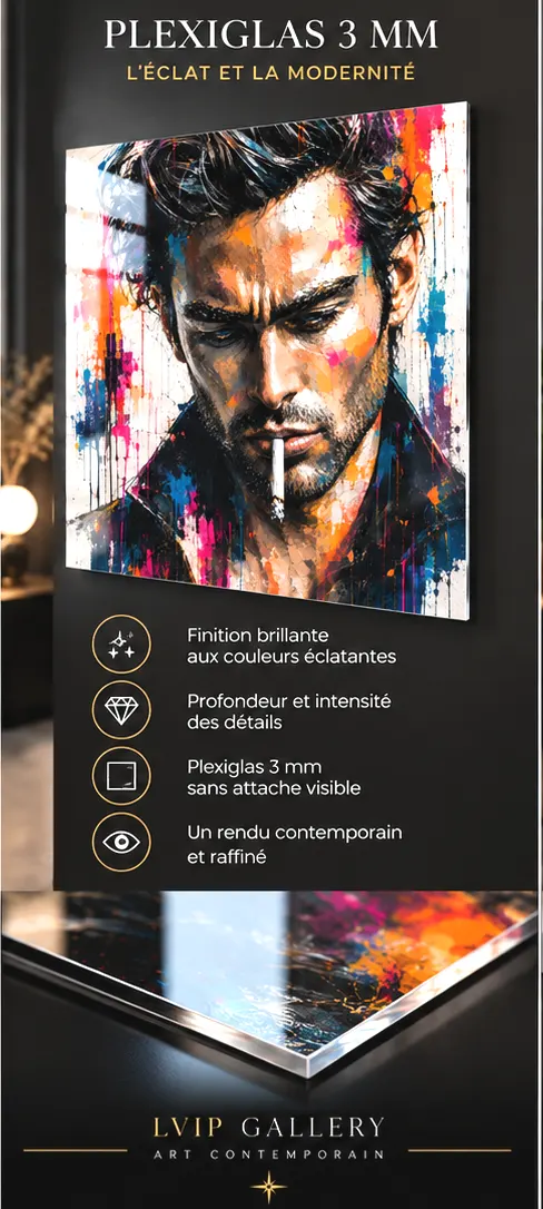 Tableau homme Pop Art sur Plexiglas – portrait masculin contemporain coloré