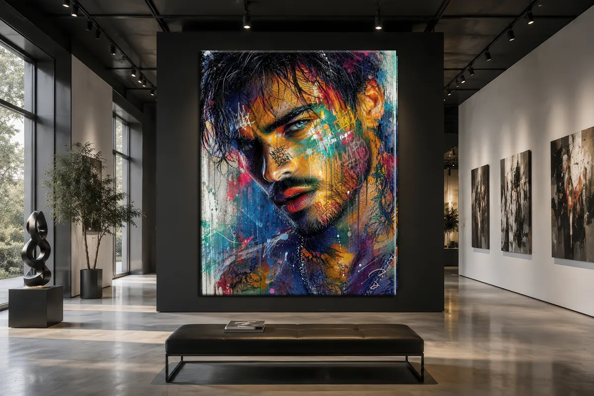 Tableau portrait homme contemporain pour galerie d'art luxe