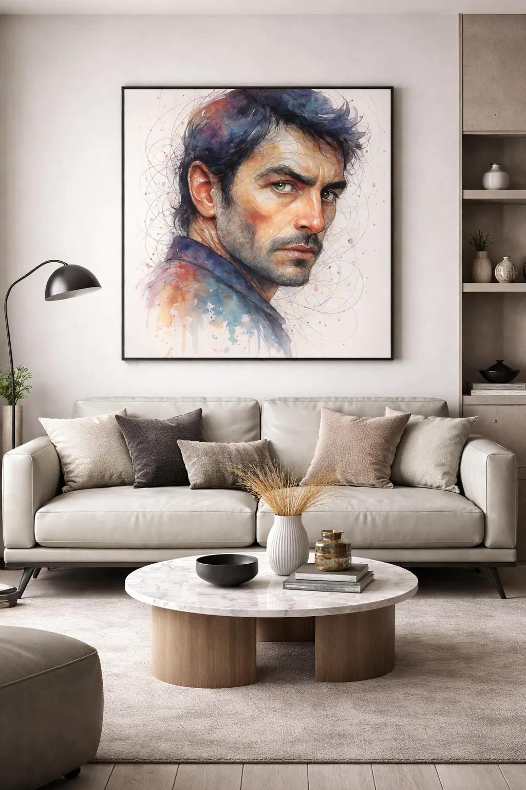 tableau portrait homme pour salon aquarelle moderne