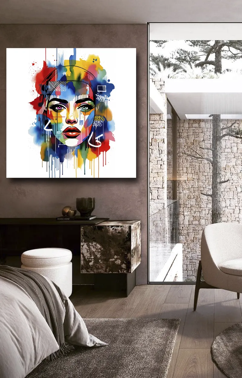 tableau portrait abstrait coloré pour salon