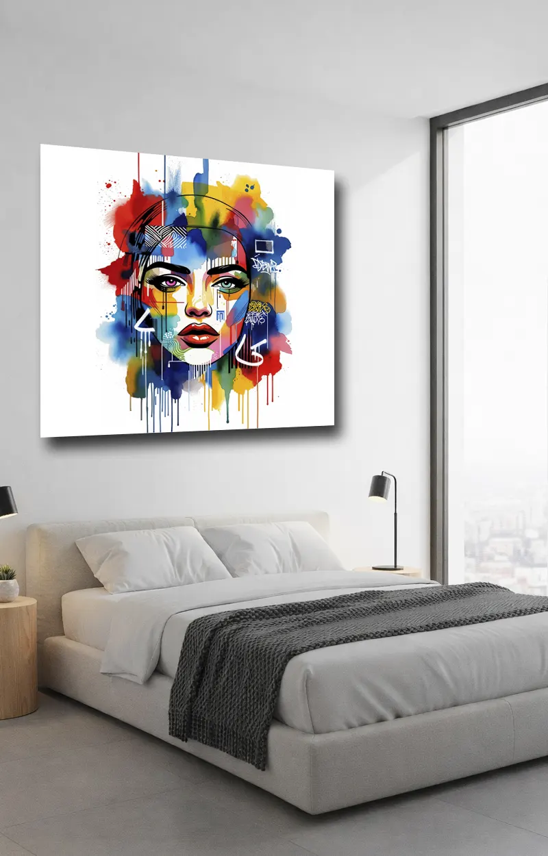 tableau femme visage coloré street art chambre